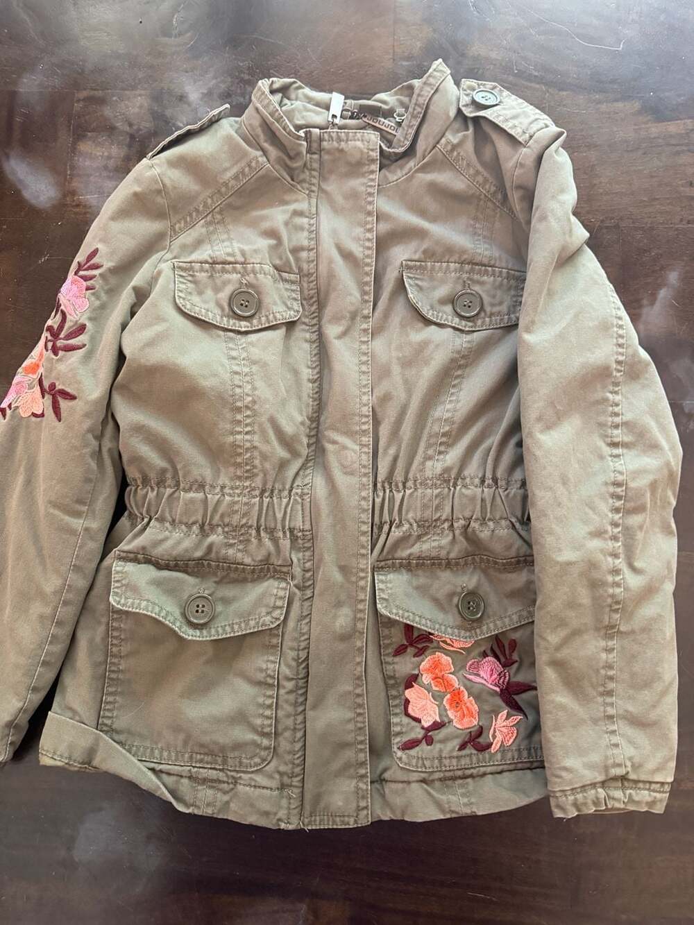Joujou Olive Green Floral Embroidered Military Utility Jacket Size S
